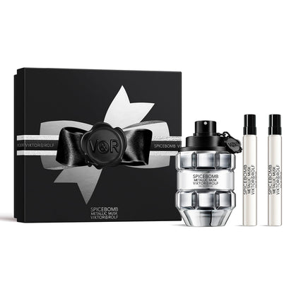 Viktor&Rolf Spicebomb Metallic Musk Eau de Parfum – 3-Piece Set (Full Size 3 oz + Travel 0.3 oz)