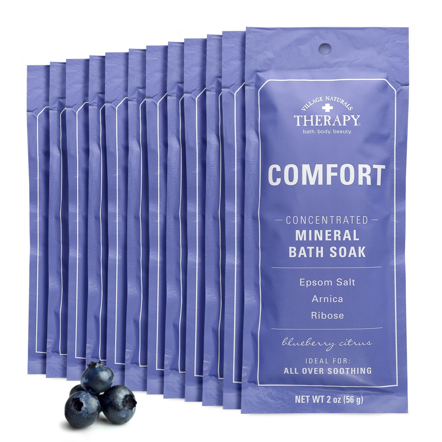 Village Naturals Therapy Comfort Mineral Bath Soak – Blueberry Citrus, 2 oz, Pack of 12