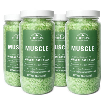 Village Naturals Therapy Muscle Concentrated Mineral Bath Soak – Eucalyptus Mint, 20 oz, Pack of 4