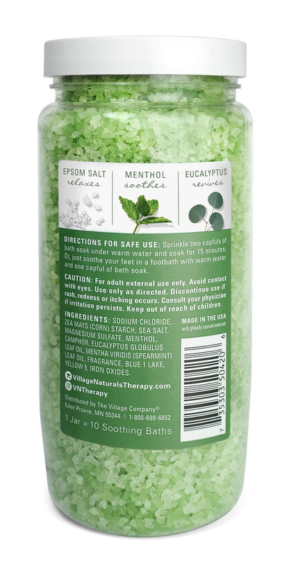 Village Naturals Therapy Muscle Concentrated Mineral Bath Soak – Eucalyptus Mint, 20 oz, Pack of 4