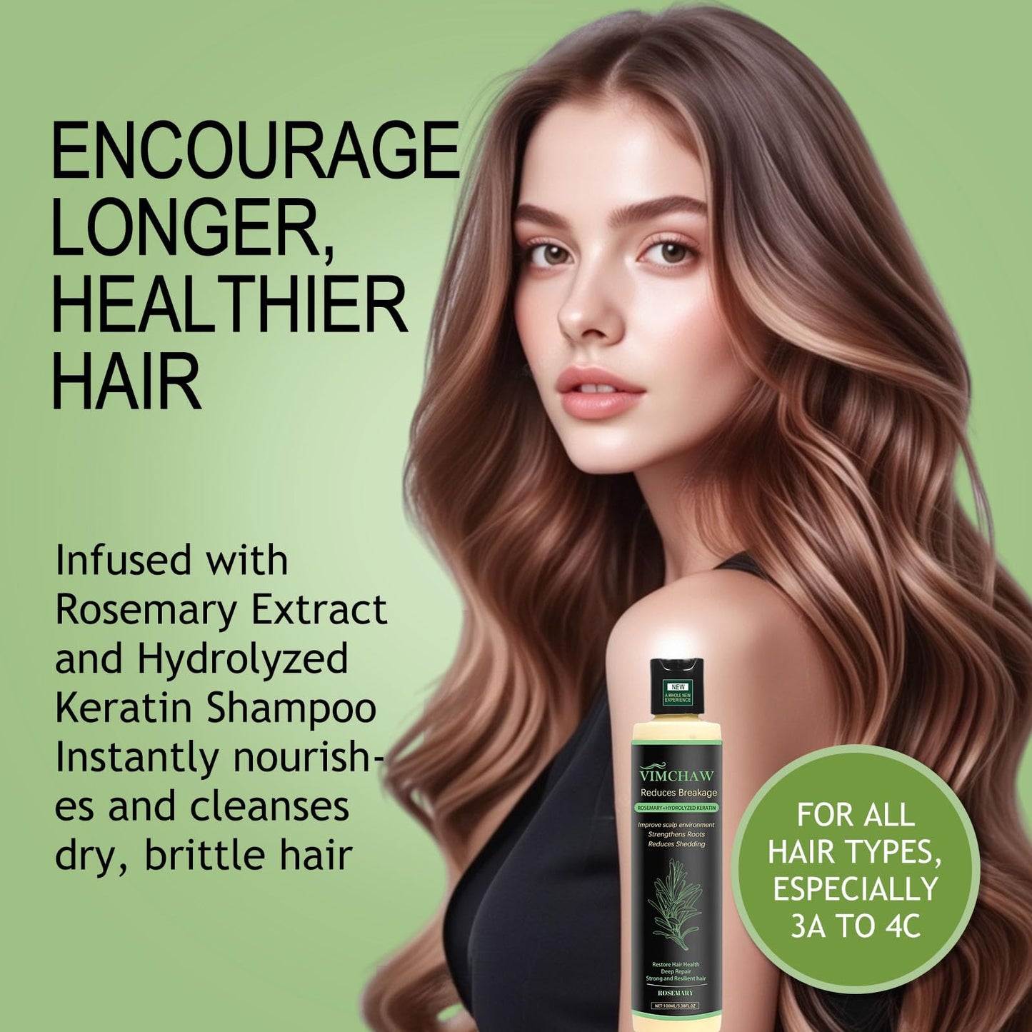 Vimchaw Organic Rosemary Hair Growth Shampoo for Thinning Hair | Strengthening with Hydrolyzed Keratin