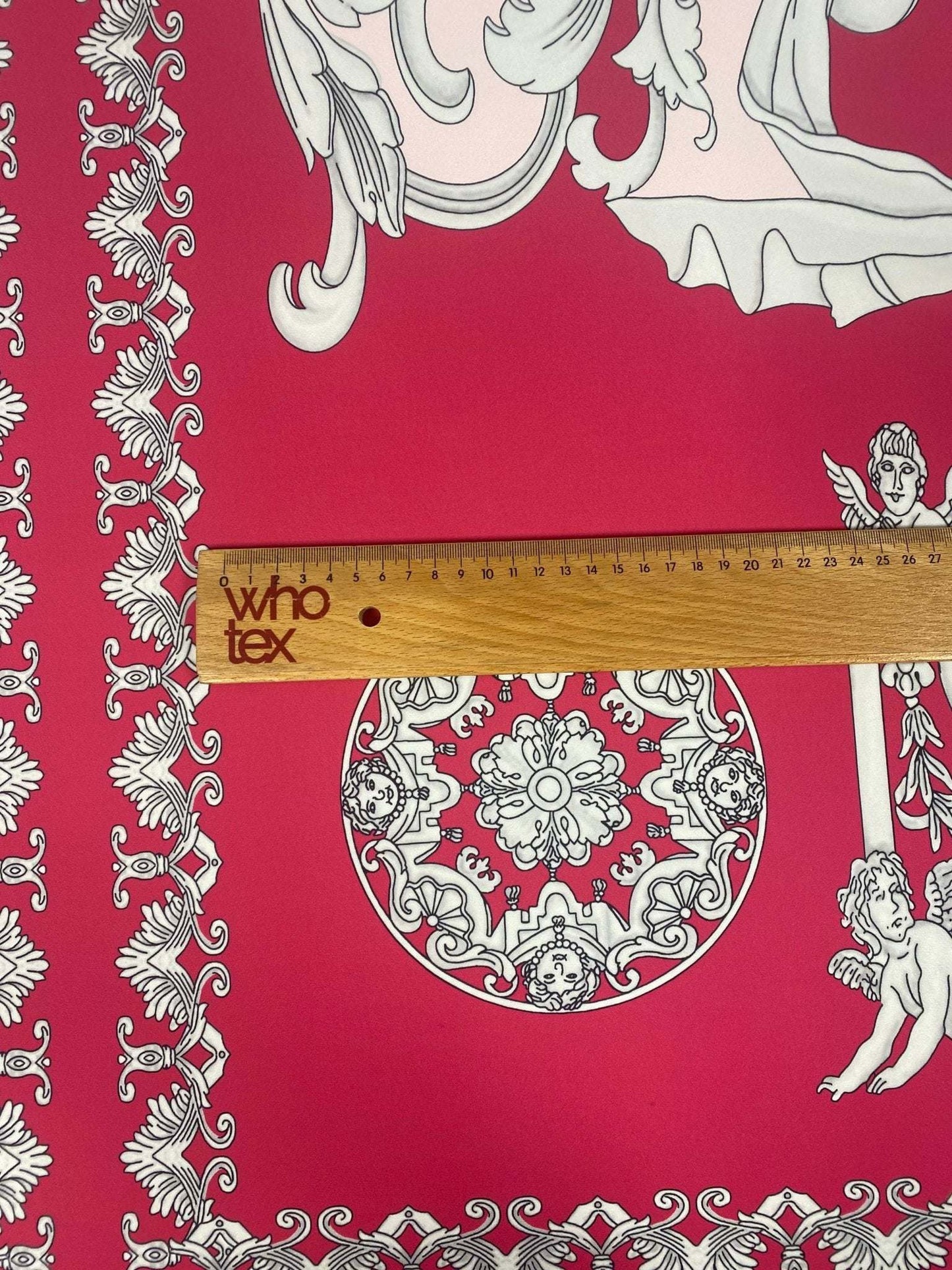 Vintage Baroque Cherub Pattern Fabric in Pink by Metre