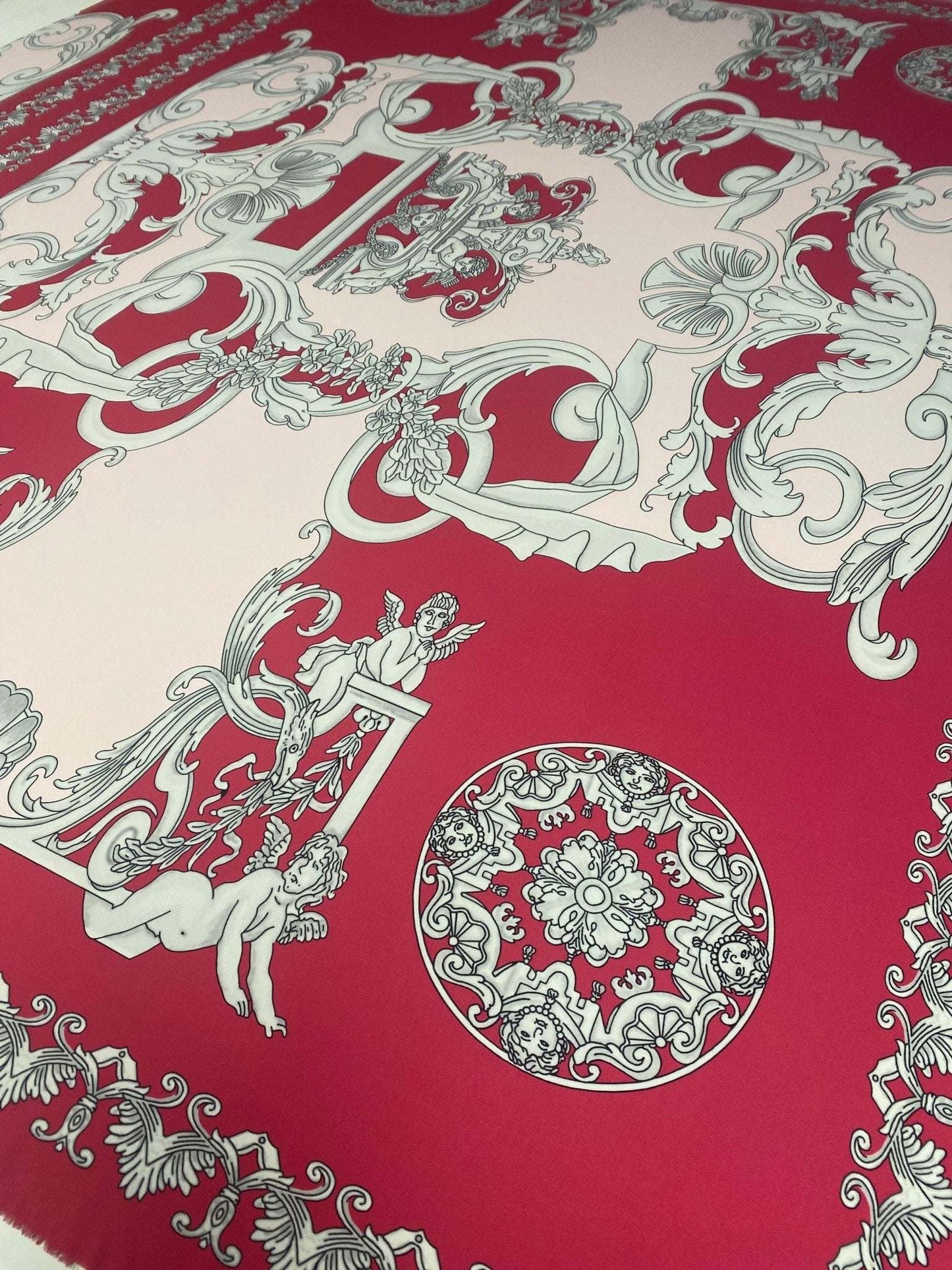 Vintage Baroque Cherub Pattern Fabric in Pink by Metre