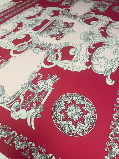 Vintage Baroque Cherub Pattern Fabric in Pink by Metre