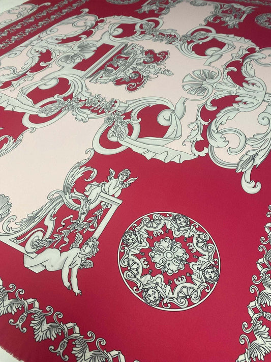 Vintage Baroque Cherub Pattern Fabric in Pink by Metre