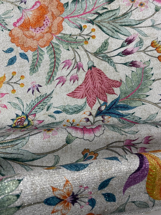 Vintage Floral Shimmer Lurex Fabric by the Metre