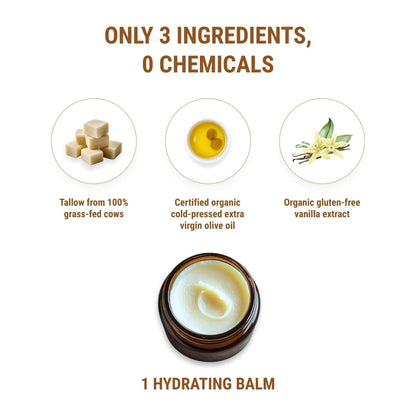 Vintage Tradition Beef Tallow Balm – All-Purpose Skin Salve with Mild Vanilla, Olive Oil, and Grass-Fed Tallow | 2 fl oz