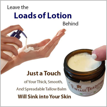 Vintage Tradition Beef Tallow All-Purpose Balm – Ultra-Rich Hydration, Floral Scent, 2 fl oz