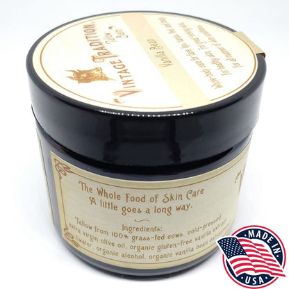 Vintage Tradition Beef Tallow Balm – All-Purpose Skin Salve with Mild Vanilla, Olive Oil, and Grass-Fed Tallow | 2 fl oz