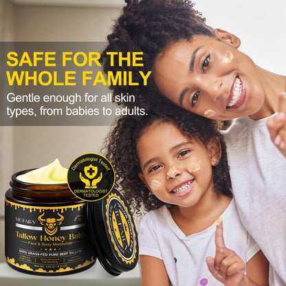 VIOFAIRY Beef Tallow Balm with Raw Honey – Grass-Fed Tallow & Wild Honey, Organic Face & Body Moisturizer, 4.2 oz