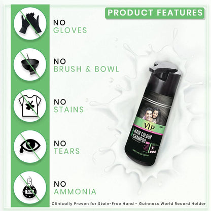 VIP Hair Colour Shampoo, 400ml – 3 in 1 Hair Color, Conditioner & Shampoo