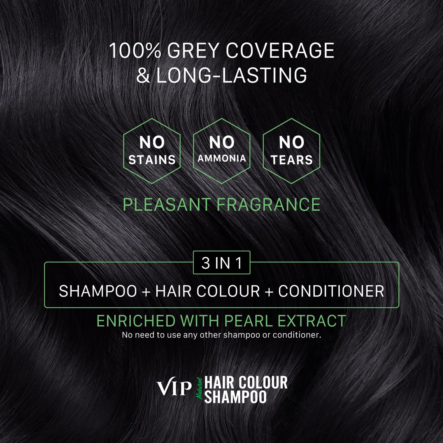 VIP Hair Colour Shampoo, 400ml – 3 in 1 Hair Color, Conditioner & Shampoo