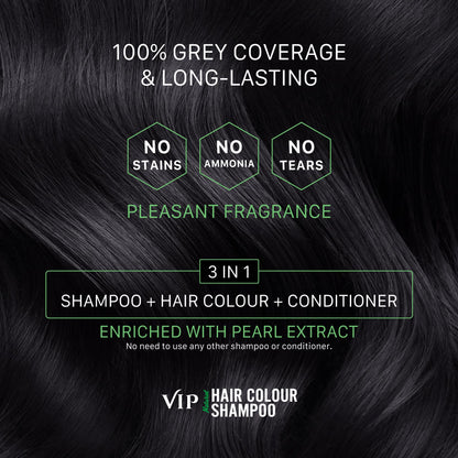 VIP Hair Colour Shampoo, 400ml – 3 in 1 Hair Color, Conditioner & Shampoo