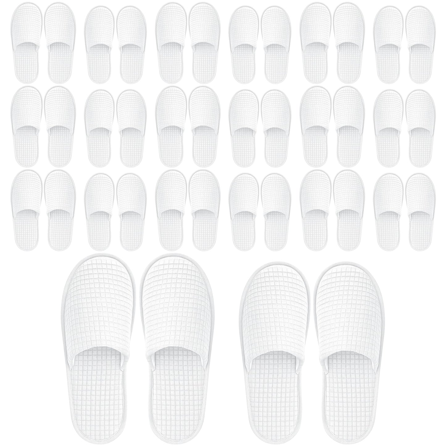 Vipay 20 Pairs White Disposable Slippers | Non-Slip, 2-Size Spa Slippers for Hotels and Travel