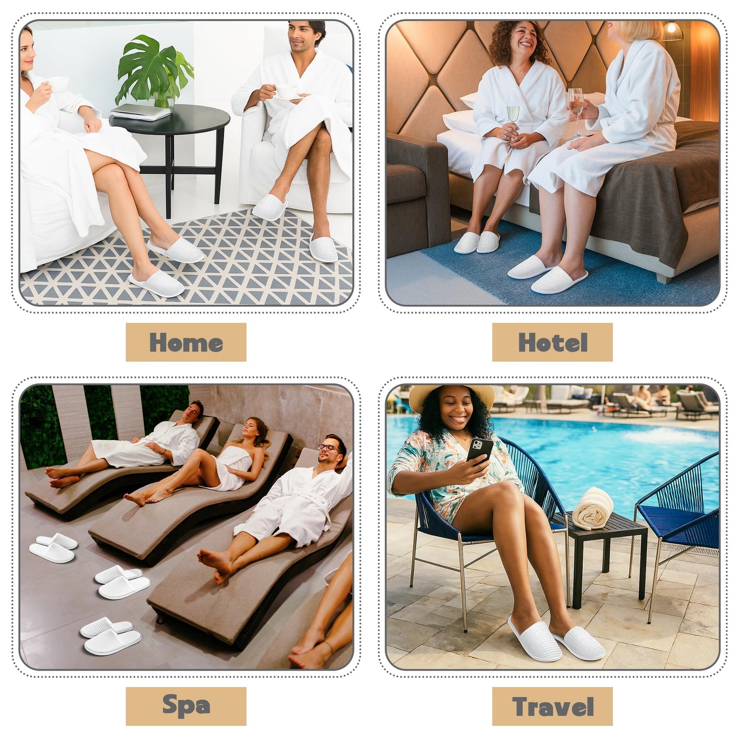 Vipay 20 Pairs White Disposable Slippers | Non-Slip, 2-Size Spa Slippers for Hotels and Travel
