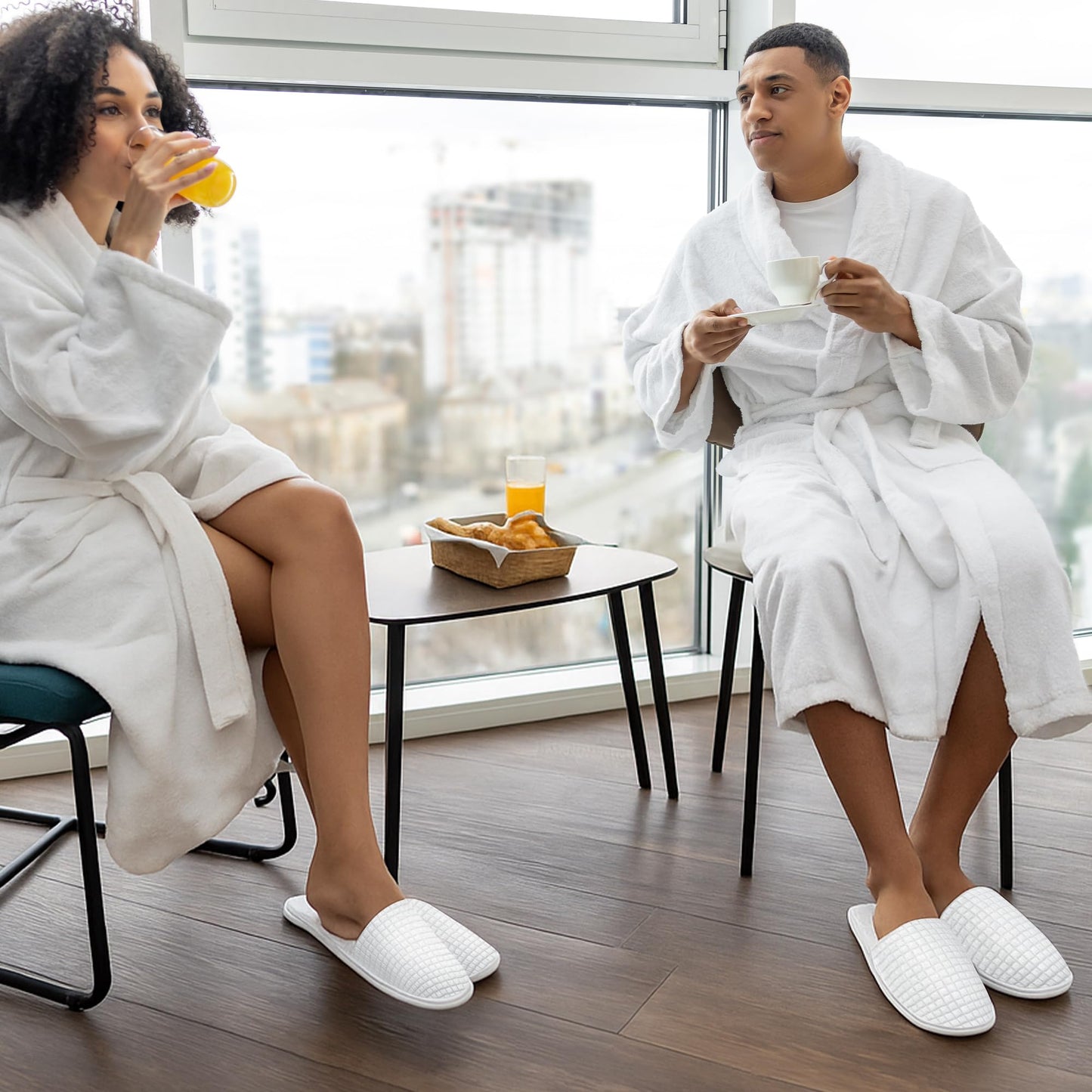 Vipay 20 Pairs White Disposable Slippers | Non-Slip, 2-Size Spa Slippers for Hotels and Travel