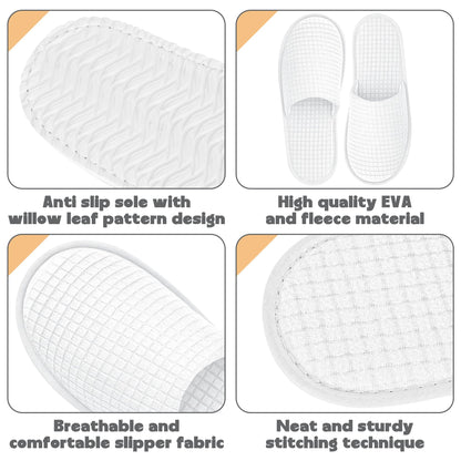 Vipay 20 Pairs White Disposable Slippers | Non-Slip, 2-Size Spa Slippers for Hotels and Travel