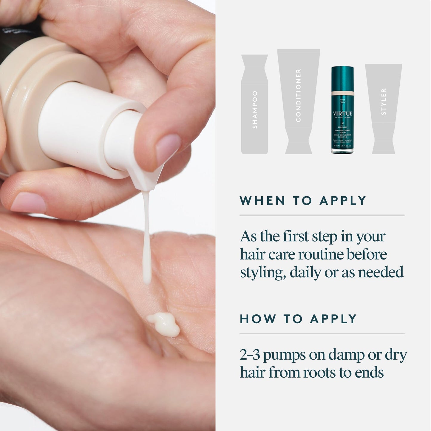 VIRTUE Recovery Damage Reverse Hair Serum | Lightweight Cream-to-Serum for All Hair Types