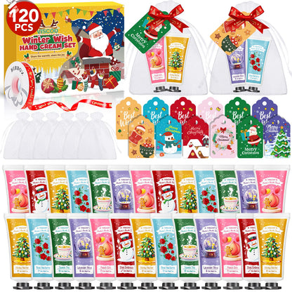VISCOO 120-Set Christmas Hand Cream Gift Set | 6 Scents, Cards & Organza Bags