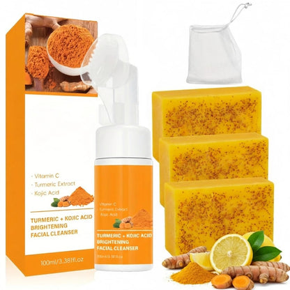 VISEWI Turmeric Face Wash with Brush + Turmeric Soap Set | Deep Cleanse