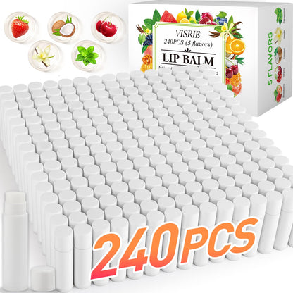 VISRIE 240-Pack Unlabeled Lip Balm Tubes – 5 Flavors, DIY Party Favors