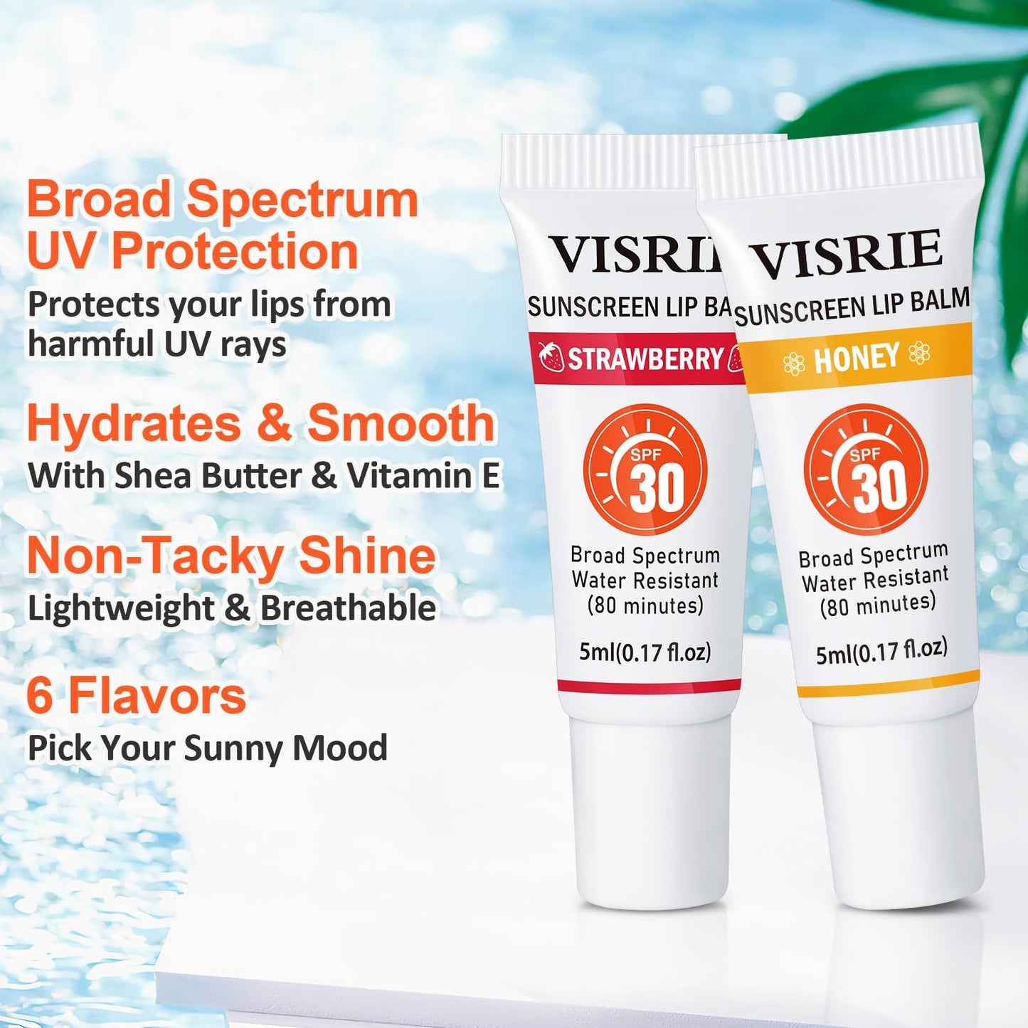 VISRIE SPF 30 Lip Sunscreen – 24 Pack Lip Balm with Vitamin E & Shea Butter, Clear