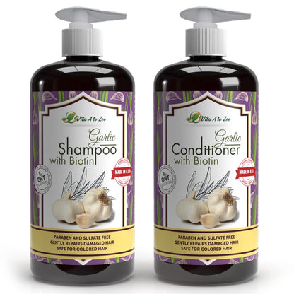 Vita A To Zee Garlic Shampoo & Conditioner with Anti DHT Blocker | Sulfate & Paraben Free, Vegan & Cruelty-Free