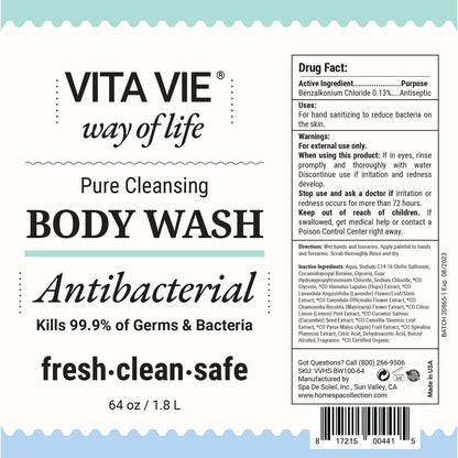 VITA VIE Body Wash Refill – Lemon Scent, Antibacterial Hand & Forearm Wash (64 oz)