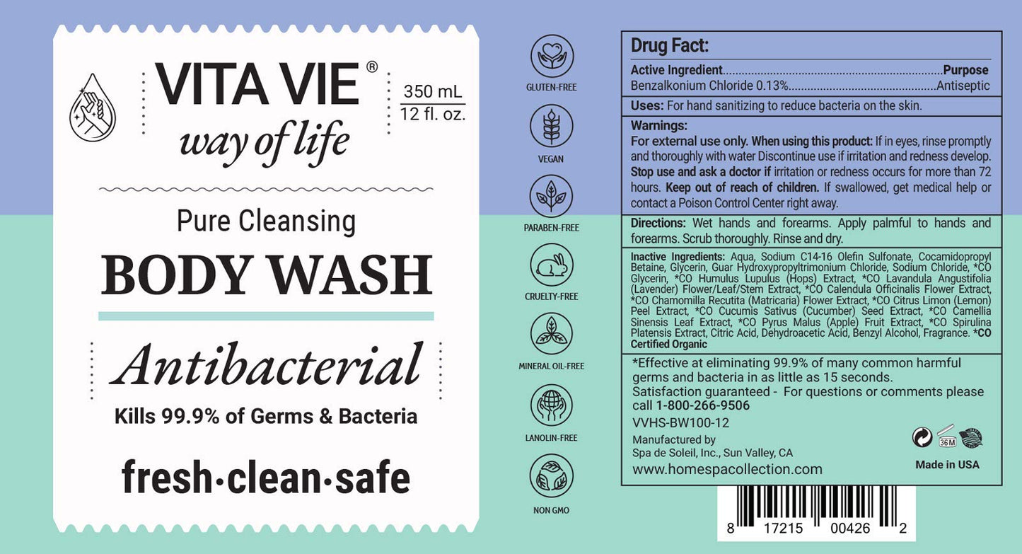 VITA VIE Body Wash with Lemon Scent – Antibacterial Hand & Forearm Cleanser
