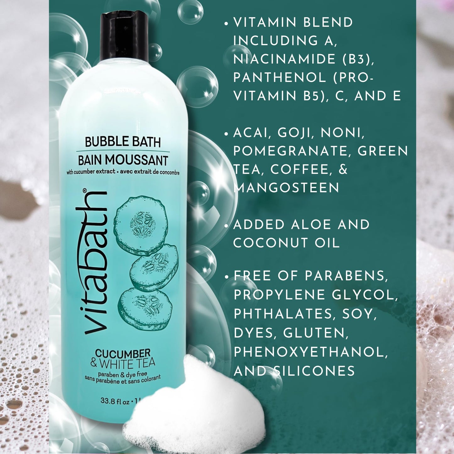 Vitabath Cucumber & White Tea Bubble Bath – Rich Foaming Soak for Relaxation