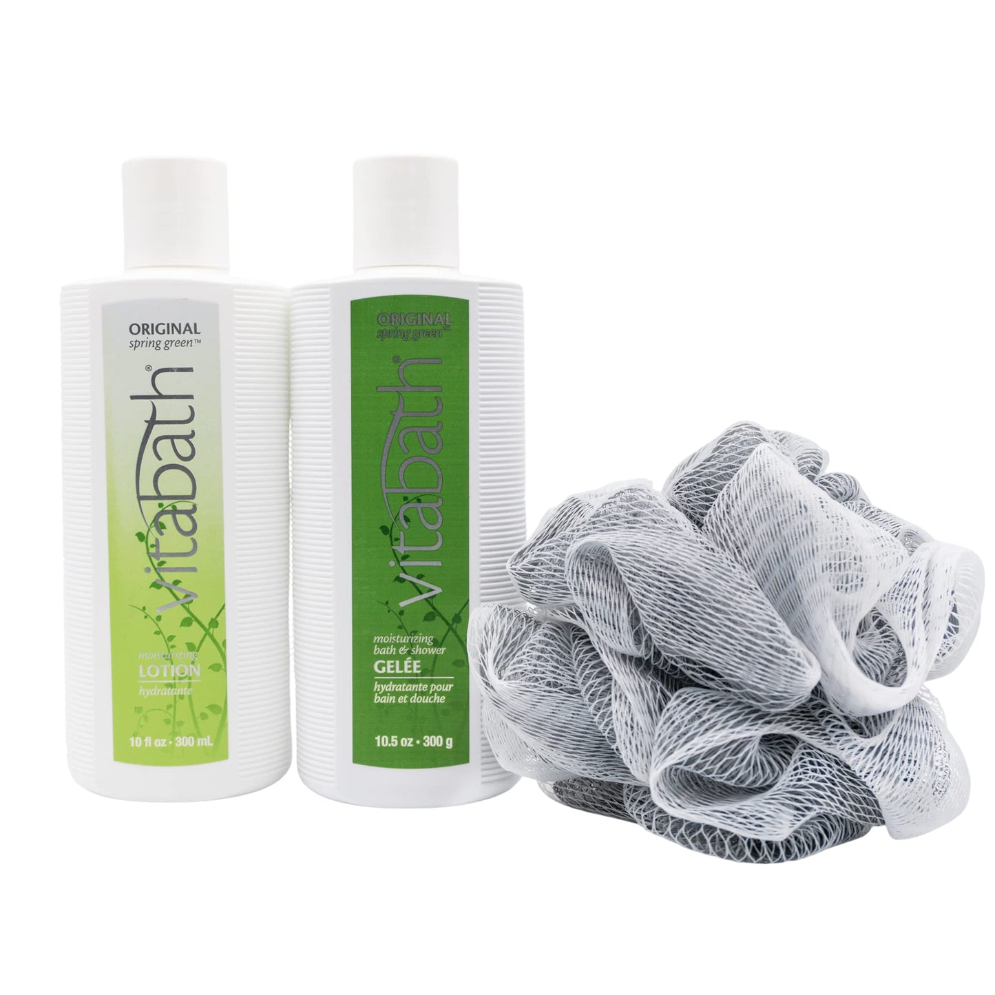 Vitabath Original Spring Green Skincare Set – Shower Gel, Reviving Lotion & Exfoliating Pouf