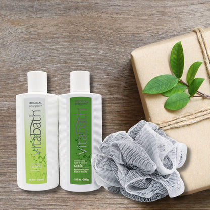 Vitabath Original Spring Green Skincare Set – Shower Gel, Reviving Lotion & Exfoliating Pouf