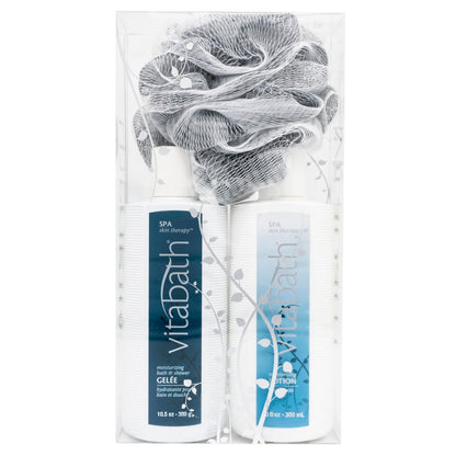 Vitabath Spa Skin Therapy Everyday Skincare Set | Moisturizing Shower Gel, Reviving Lotion & Exfoliating Pouf