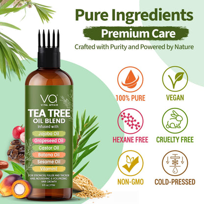 VITAL AFFAIR Tea Tree Oil Hair Treatment with Jojoba, Castor & Batana Oil – Dandruff Control & Hair Strength (6 Fl Oz)