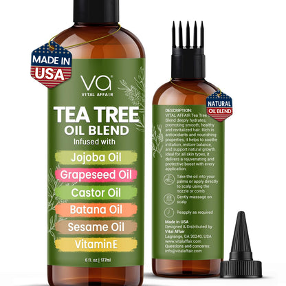 VITAL AFFAIR Tea Tree Oil Hair Treatment with Jojoba, Castor & Batana Oil – Dandruff Control & Hair Strength (6 Fl Oz)