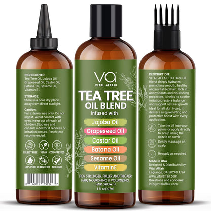 VITAL AFFAIR Tea Tree Oil Hair Treatment with Jojoba, Castor & Batana Oil – Dandruff Control & Hair Strength (6 Fl Oz)