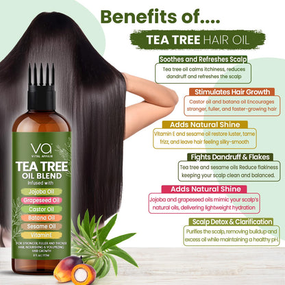 VITAL AFFAIR Tea Tree Oil Hair Treatment with Jojoba, Castor & Batana Oil – Dandruff Control & Hair Strength (6 Fl Oz)