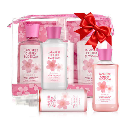 Vital Luxury Bath & Body Gift Set – Japanese Cherry Blossom, 3-Piece Travel Size Trio