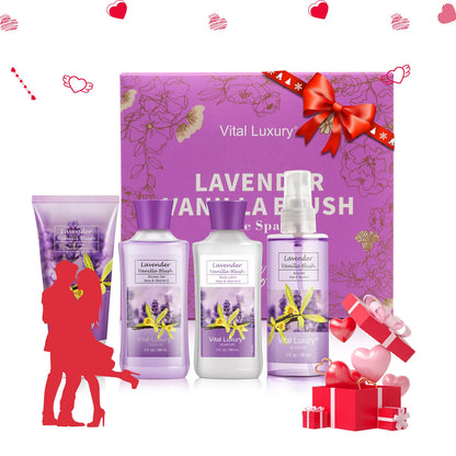 Vital Luxury Lavender Vanilla Blush Bath & Body Kit – 4×3 oz Spa Gift Set
