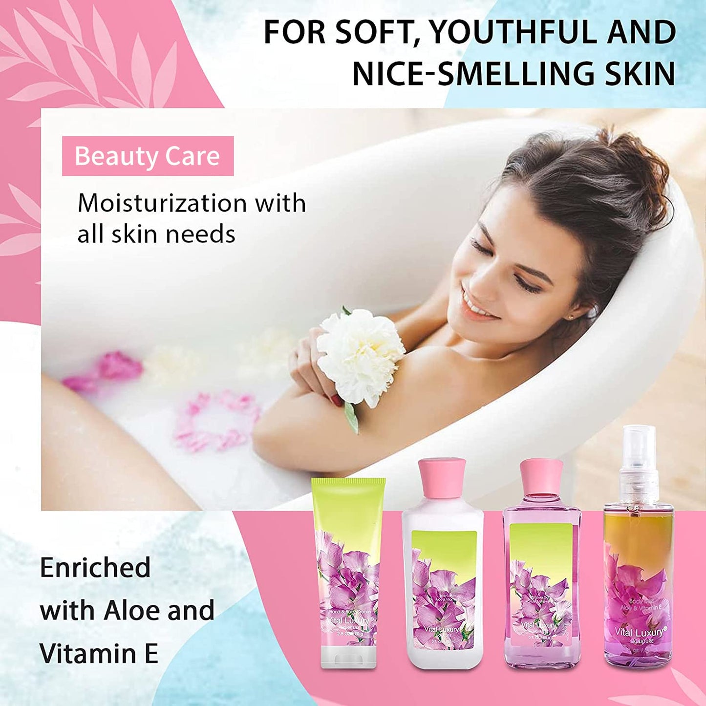 Vital Luxury Sweet Pea Bath & Body Kit – 3 oz Each | Gift Set for Her