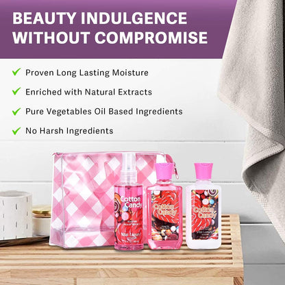Vital Luxury Bath & Body Gift Set – Cotton Candy Scent, 3-Piece Travel Size (3 oz Each)