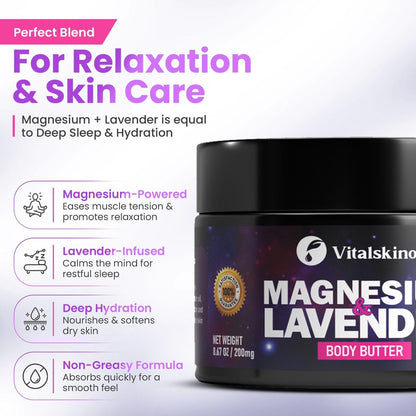 VITALSKINOIL Magnesium Lotion with Lavender — Nighttime Body Butter, 8.67 oz