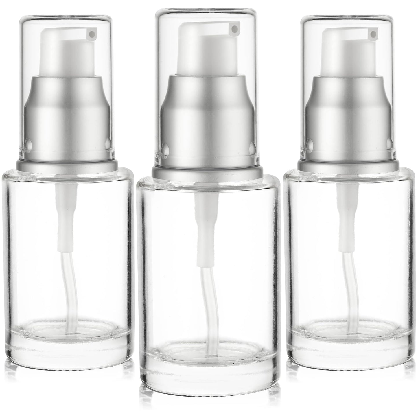 VitalUp 1 Oz 30ml Refillable Glass Lotion Pump Bottle with Silver Cap – Pack of 3