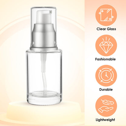 VitalUp 1 Oz 30ml Refillable Glass Lotion Pump Bottle with Silver Cap – Pack of 3