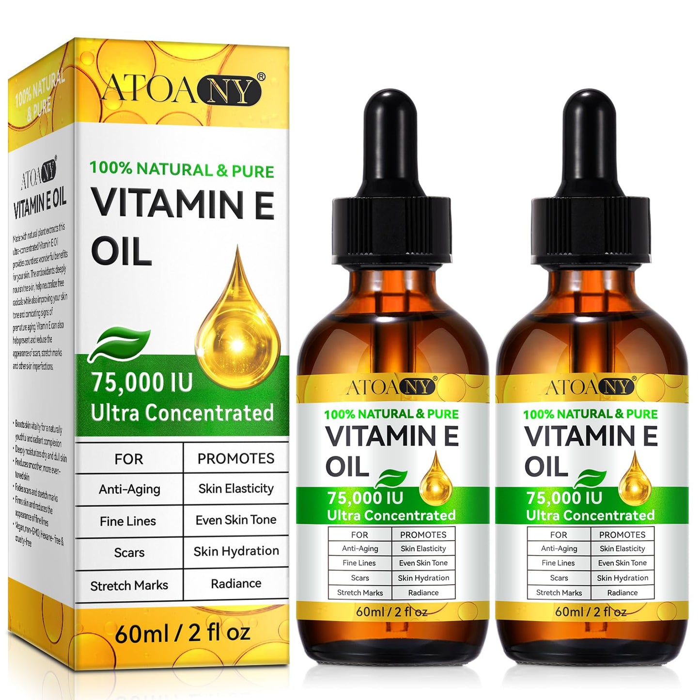 2PACK Vitamin E Oil – Pure Vitamin E Oil, 75,000 IU | Vita-min e Oils