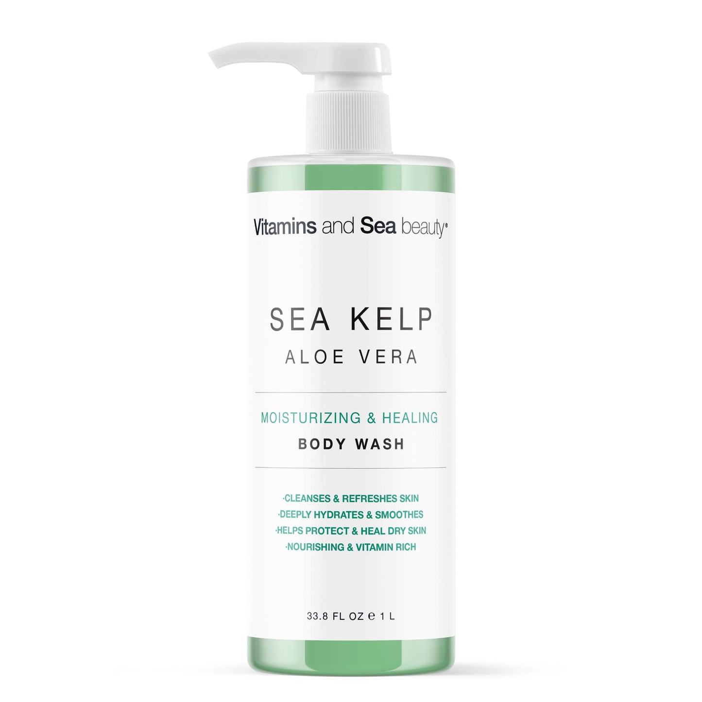 VITAMINS AND SEA BEAUTY Moisturizing Body Wash with Sea Kelp & Aloe Vera – Hydrating Shower Gel (33.8 fl oz)