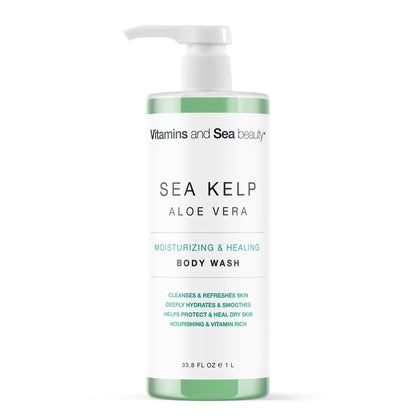 VITAMINS AND SEA BEAUTY Moisturizing Body Wash with Sea Kelp & Aloe Vera – Hydrating Shower Gel (33.8 fl oz)