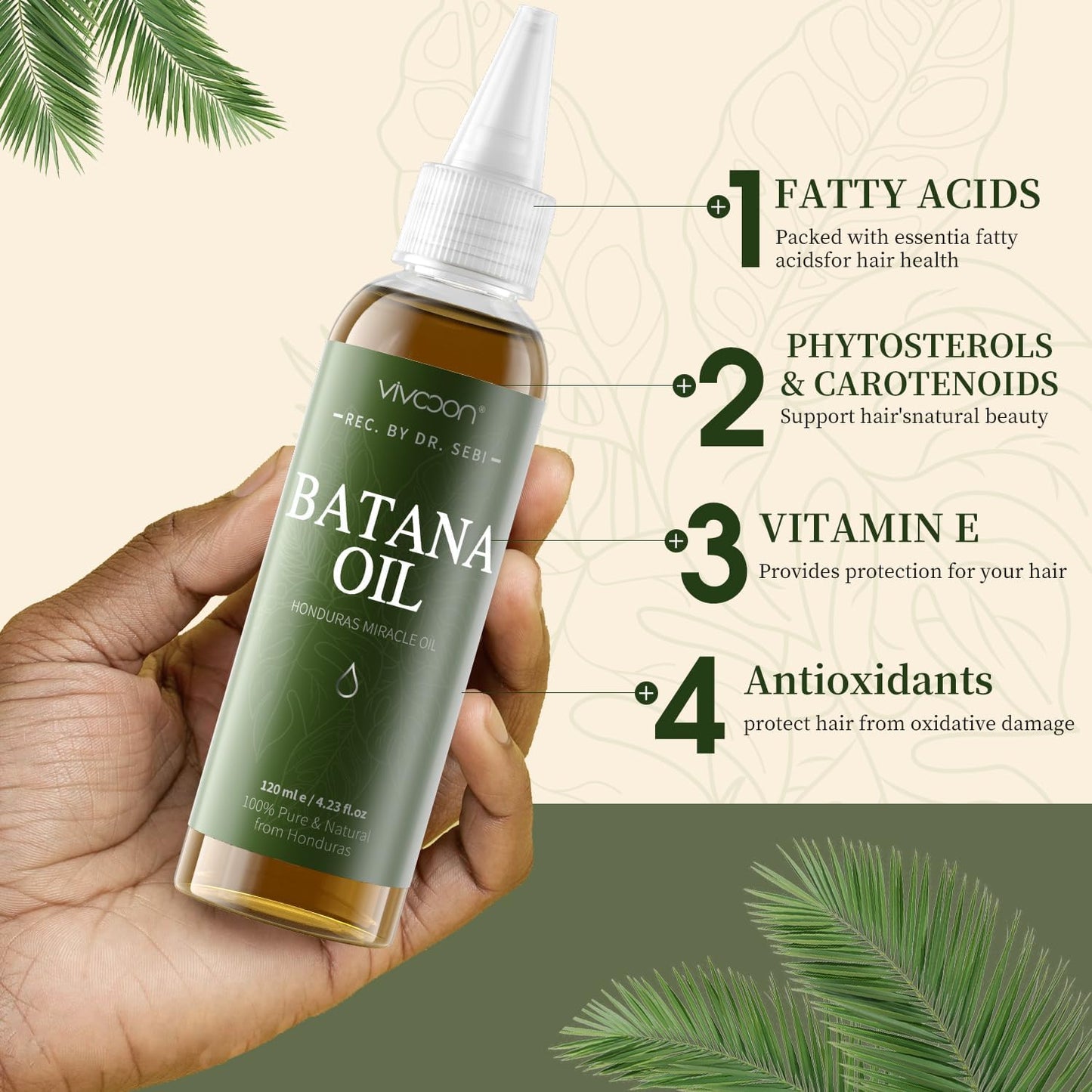 Vivccon Batana Oil – 100% Pure Batana Oil from Honduras | Hair, Scalp & Skin (4.23 fl oz)