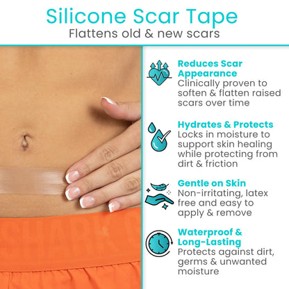 Vive Care Silicone Scar Sheets Tape – 1.6 inch x 120 inch Roll – Medical-Grade, Waterproof & Reusable