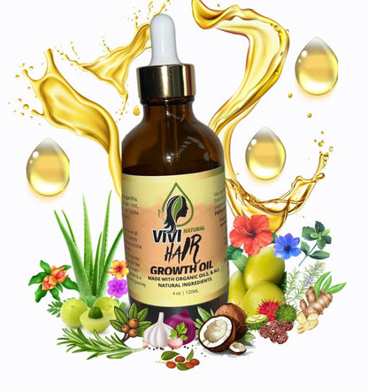 Vivi Natural Hair Growth Oil – 4 oz (120 ml) with Organic Oils & Herbs